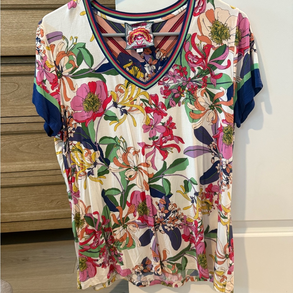 Johnny Was Multicolor Floral V-Neck Tee